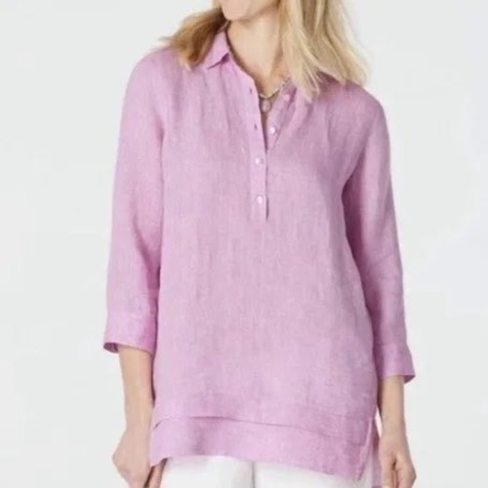 J. Jill Love Linen Tunic Top Women XL Lavender 3/4 Sleeve Button Front - Picture 9 of 9